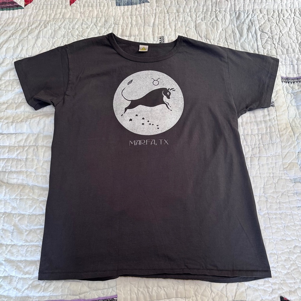 Filth Mart T-Shirt Marfa TX Taurus Zodiac Graphic Black Tee Medium